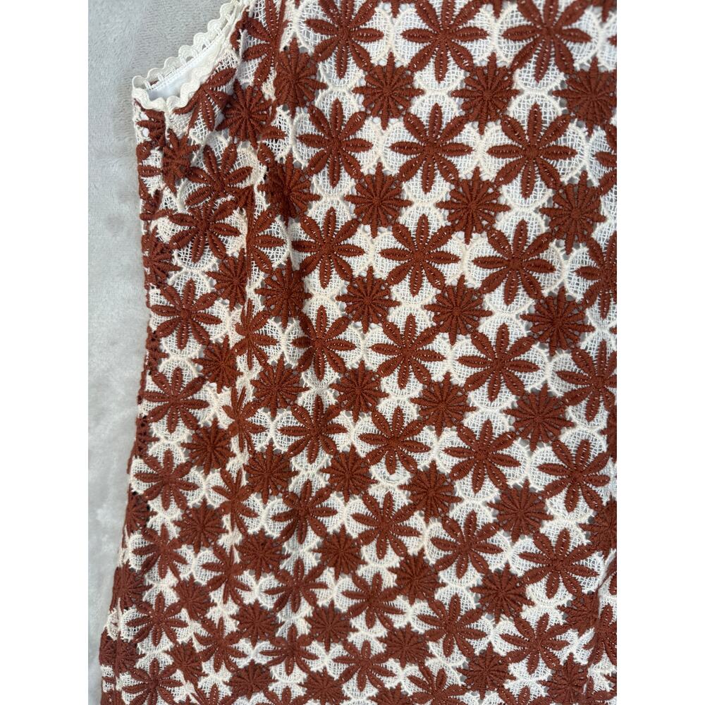 Sezane Reneka Dress Brown White Midi Long Minimalist Caramel Ecru 6 Med - Picture 2 of 6